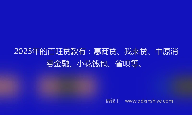 2025年的百旺贷款有：惠商贷、我来贷、中原消费金融、小花钱包、省呗等。