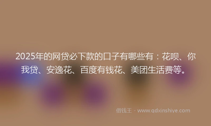 2025年的网贷必下款的口子有哪些有：花呗、你我贷、安逸花、百度有钱花、美团生活费等。