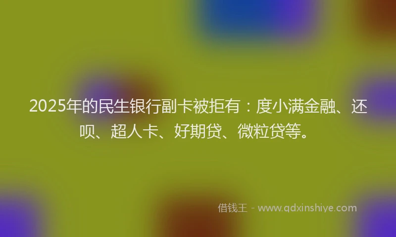 2025年的民生银行副卡被拒有：度小满金融、还呗、超人卡、好期贷、微粒贷等。