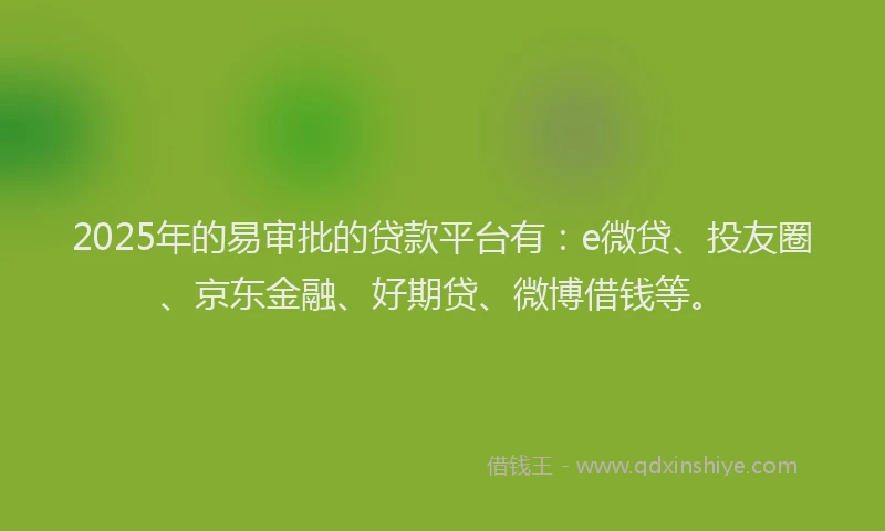 2025年的易审批的贷款平台有：e微贷、投友圈、京东金融、好期贷、微博借钱等。