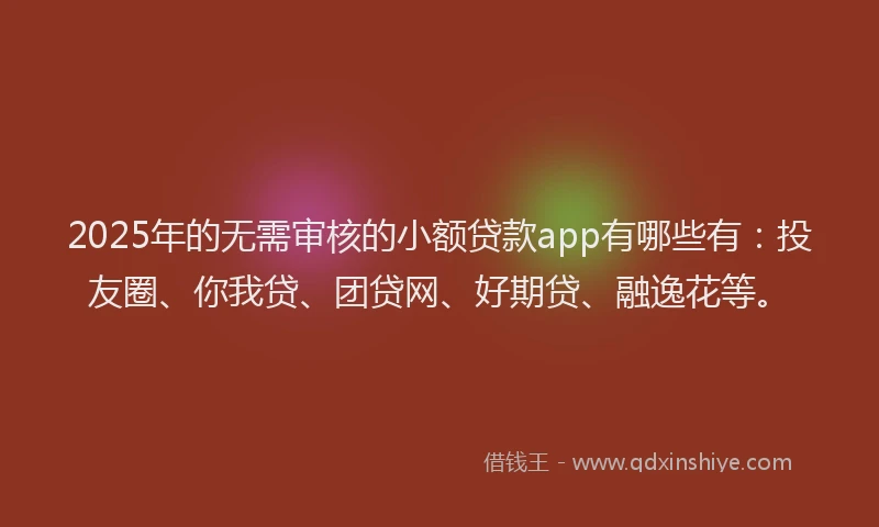 2025年的无需审核的小额贷款app有哪些有：投友圈、你我贷、团贷网、好期贷、融逸花等。