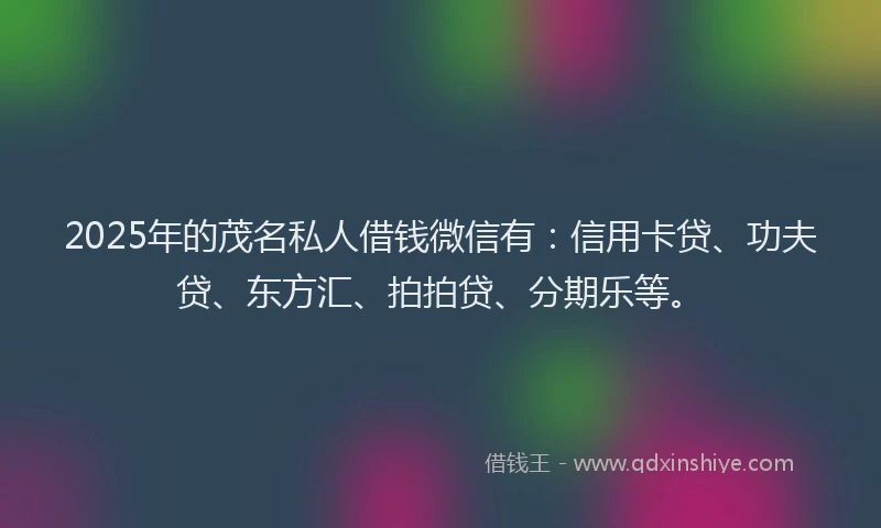 2025年的茂名私人借钱微信有：信用卡贷、功夫贷、东方汇、拍拍贷、分期乐等。