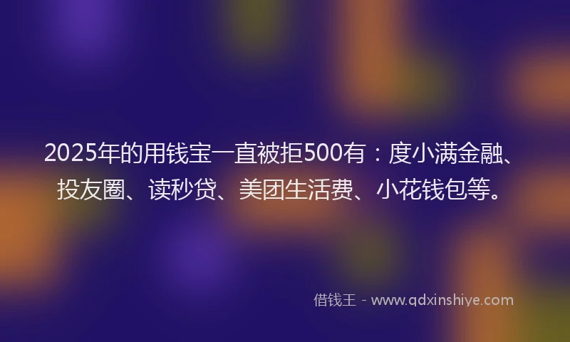 2025年的用钱宝一直被拒500有：度小满金融、投友圈、读秒贷、美团生活费、小花钱包等。