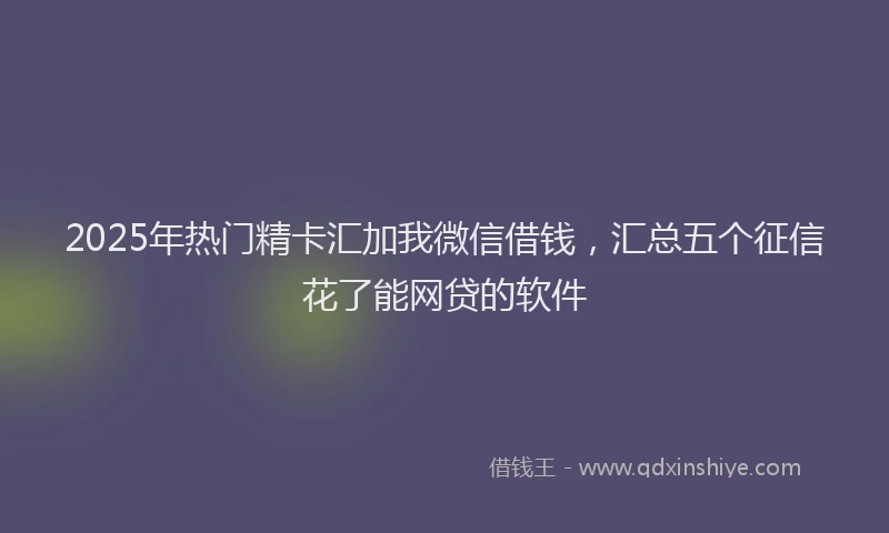 2025年热门精卡汇加我微信借钱，汇总五个征信花了能网贷的软件