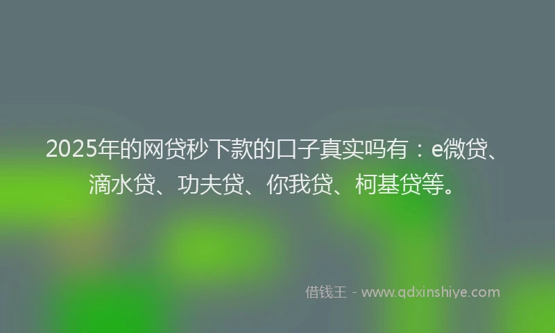2025年的网贷秒下款的口子真实吗有：e微贷、滴水贷、功夫贷、你我贷、柯基贷等。