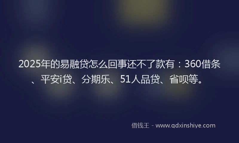 2025年的易融贷怎么回事还不了款有：360借条、平安i贷、分期乐、51人品贷、省呗等。