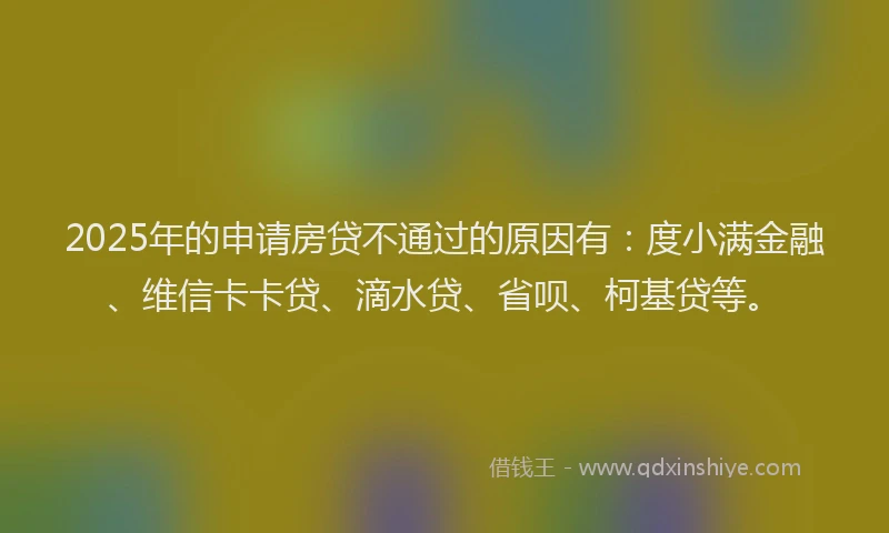 2025年的申请房贷不通过的原因有：度小满金融、维信卡卡贷、滴水贷、省呗、柯基贷等。