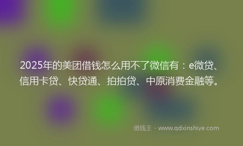 2025年的美团借钱怎么用不了微信有：e微贷、信用卡贷、快贷通、拍拍贷、中原消费金融等。