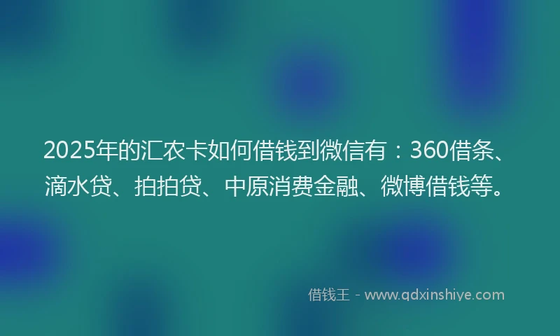 2025年的汇农卡如何借钱到微信有：360借条、滴水贷、拍拍贷、中原消费金融、微博借钱等。