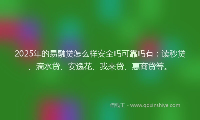 2025年的易融贷怎么样安全吗可靠吗有：读秒贷、滴水贷、安逸花、我来贷、惠商贷等。