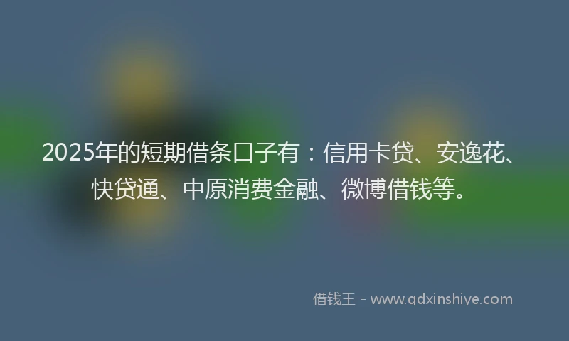 2025年的短期借条口子有：信用卡贷、安逸花、快贷通、中原消费金融、微博借钱等。