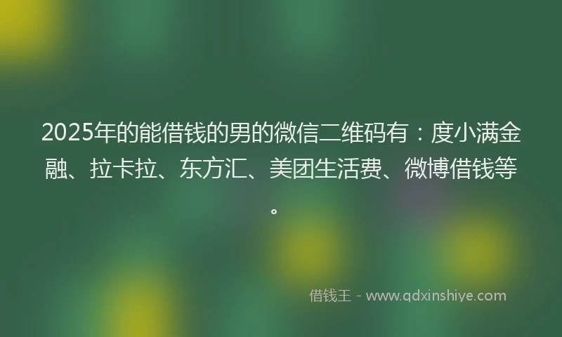 2025年的能借钱的男的微信二维码有：度小满金融、拉卡拉、东方汇、美团生活费、微博借钱等。