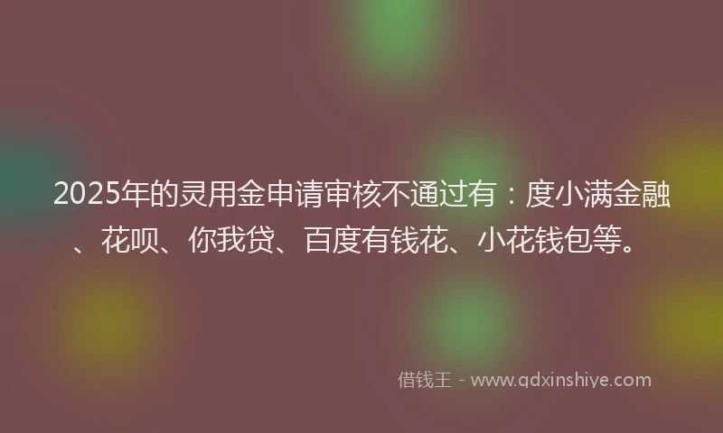 2025年的灵用金申请审核不通过有：度小满金融、花呗、你我贷、百度有钱花、小花钱包等。