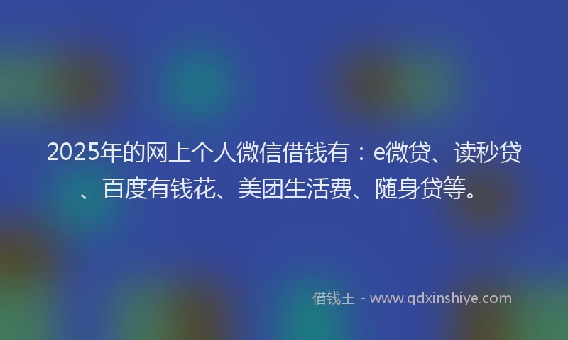 2025年的网上个人微信借钱有：e微贷、读秒贷、百度有钱花、美团生活费、随身贷等。