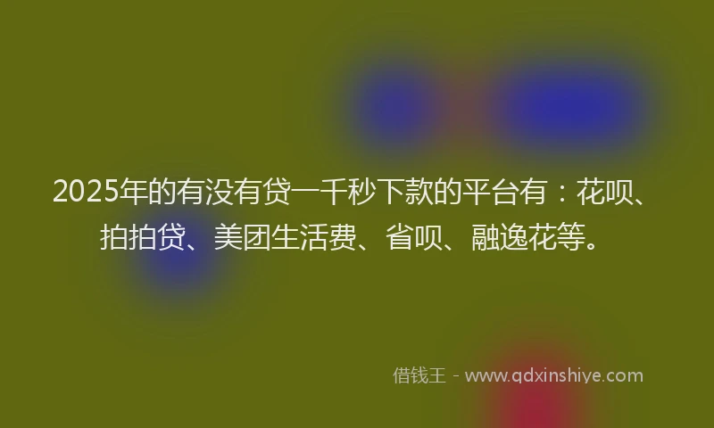 2025年的有没有贷一千秒下款的平台有：花呗、拍拍贷、美团生活费、省呗、融逸花等。