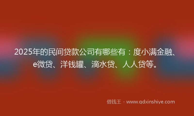 2025年的民间贷款公司有哪些有：度小满金融、e微贷、洋钱罐、滴水贷、人人贷等。