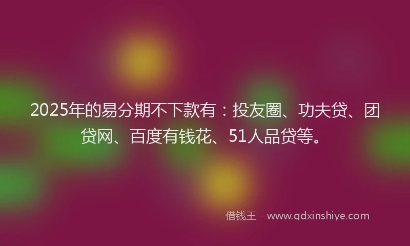 2025年的易分期不下款有：投友圈、功夫贷、团贷网、百度有钱花、51人品贷等。