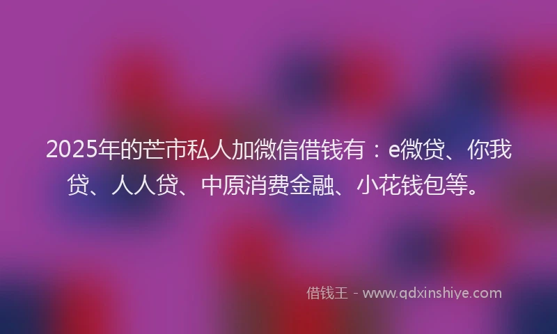 2025年的芒市私人加微信借钱有：e微贷、你我贷、人人贷、中原消费金融、小花钱包等。