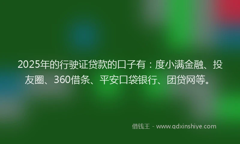2025年的行驶证贷款的口子有：度小满金融、投友圈、360借条、平安口袋银行、团贷网等。