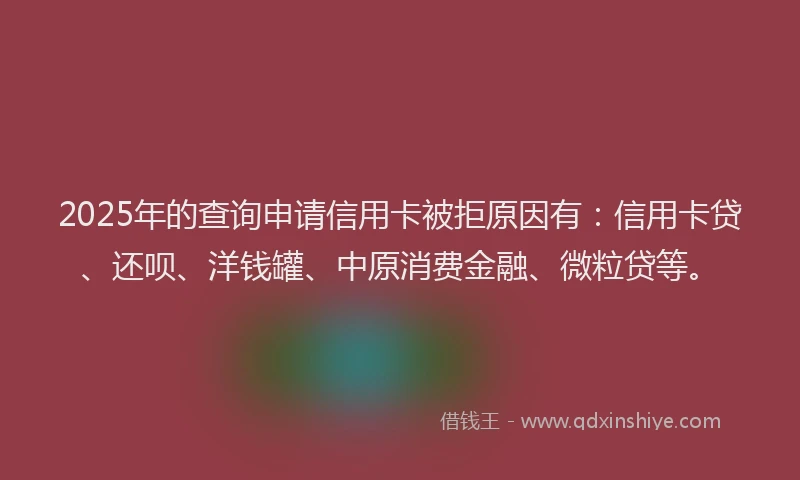 2025年的查询申请信用卡被拒原因有：信用卡贷、还呗、洋钱罐、中原消费金融、微粒贷等。