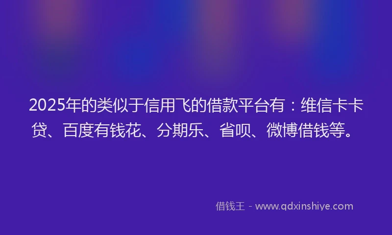 2025年的类似于信用飞的借款平台有：维信卡卡贷、百度有钱花、分期乐、省呗、微博借钱等。