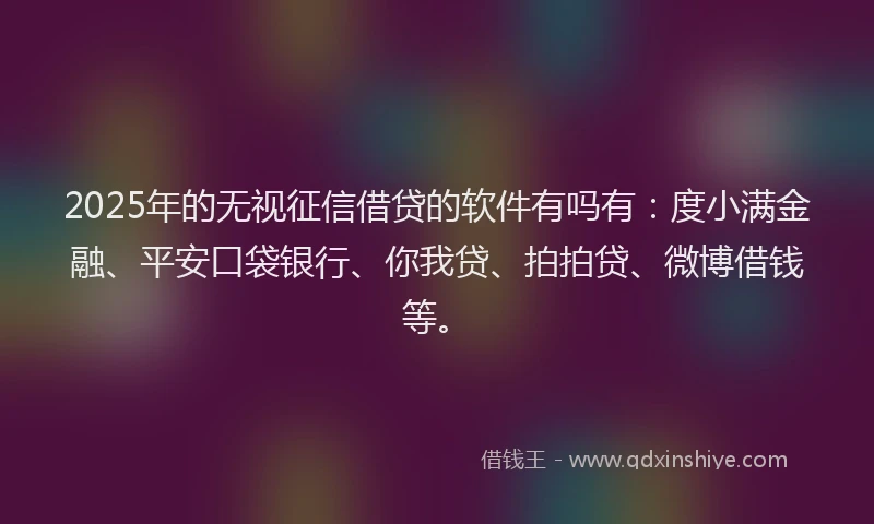 2025年的无视征信借贷的软件有吗有：度小满金融、平安口袋银行、你我贷、拍拍贷、微博借钱等。