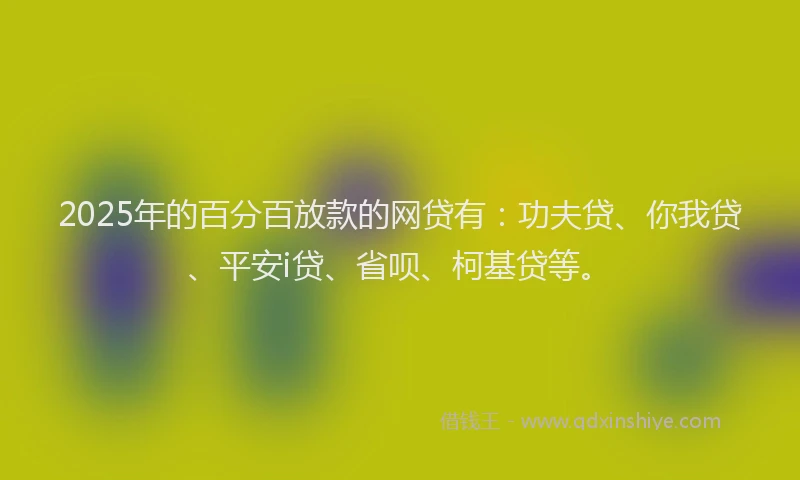 2025年的百分百放款的网贷有：功夫贷、你我贷、平安i贷、省呗、柯基贷等。