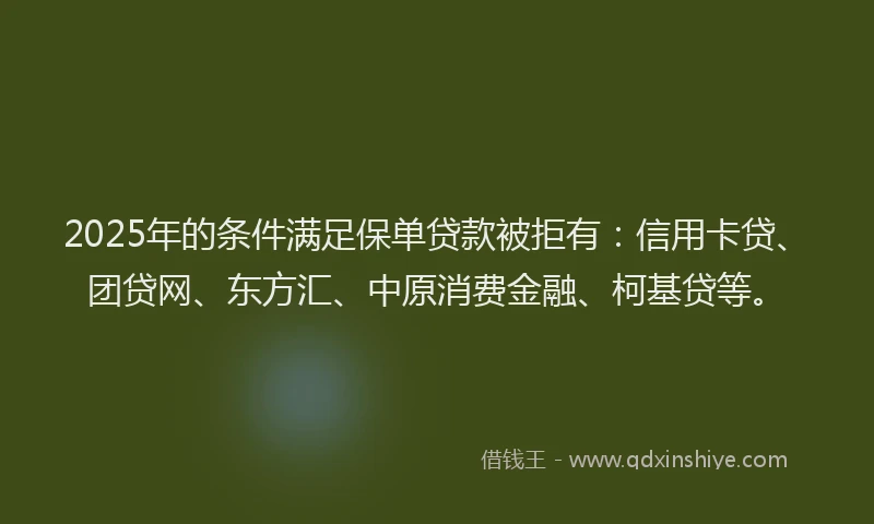 2025年的条件满足保单贷款被拒有：信用卡贷、团贷网、东方汇、中原消费金融、柯基贷等。