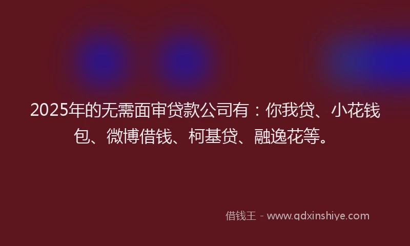 2025年的无需面审贷款公司有：你我贷、小花钱包、微博借钱、柯基贷、融逸花等。