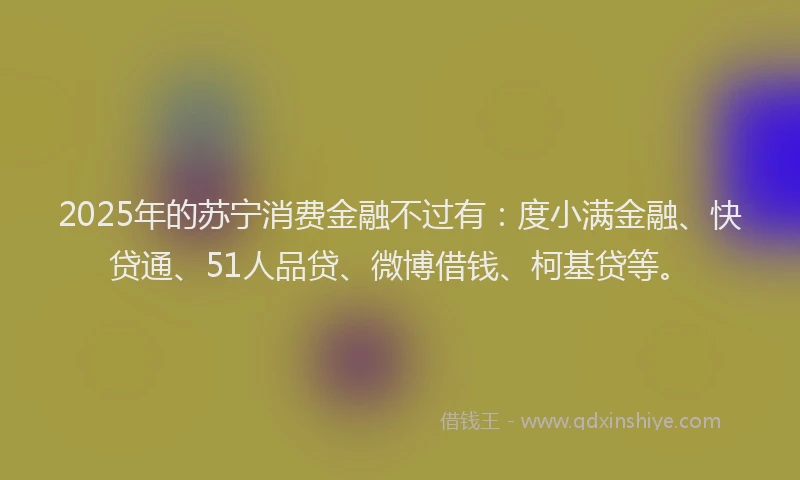 2025年的苏宁消费金融不过有：度小满金融、快贷通、51人品贷、微博借钱、柯基贷等。