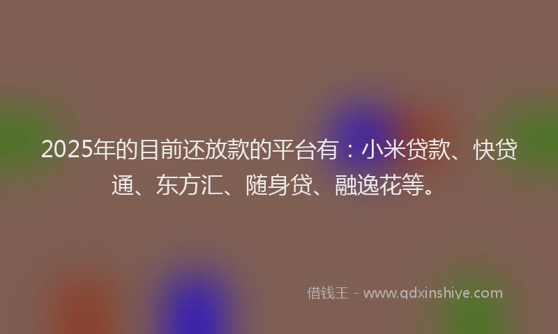 2025年的目前还放款的平台有：小米贷款、快贷通、东方汇、随身贷、融逸花等。