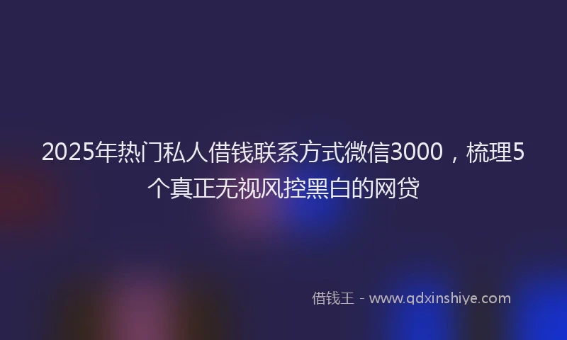 2025年热门私人借钱联系方式微信3000，梳理5个真正无视风控黑白的网贷