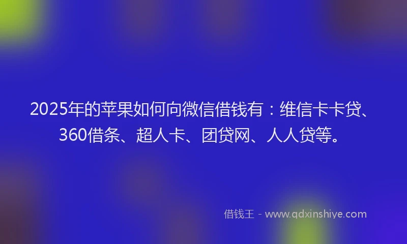 2025年的苹果如何向微信借钱有：维信卡卡贷、360借条、超人卡、团贷网、人人贷等。