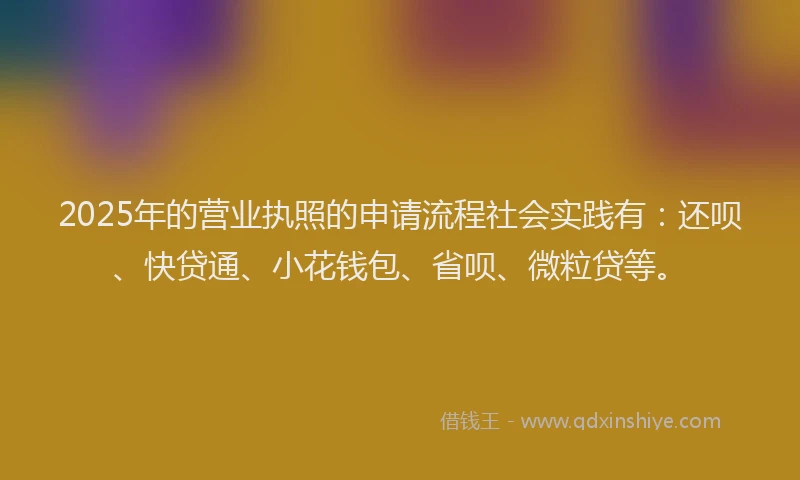 2025年的营业执照的申请流程社会实践有：还呗、快贷通、小花钱包、省呗、微粒贷等。