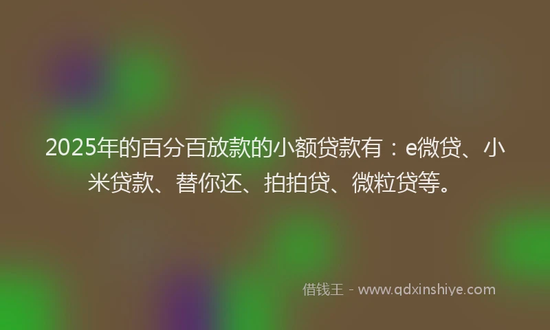 2025年的百分百放款的小额贷款有：e微贷、小米贷款、替你还、拍拍贷、微粒贷等。