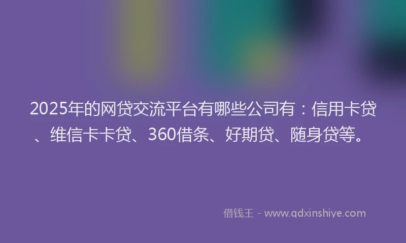 2025年的网贷交流平台有哪些公司有：信用卡贷、维信卡卡贷、360借条、好期贷、随身贷等。