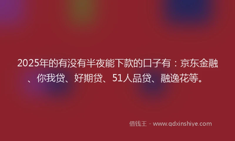 2025年的有没有半夜能下款的口子有：京东金融、你我贷、好期贷、51人品贷、融逸花等。