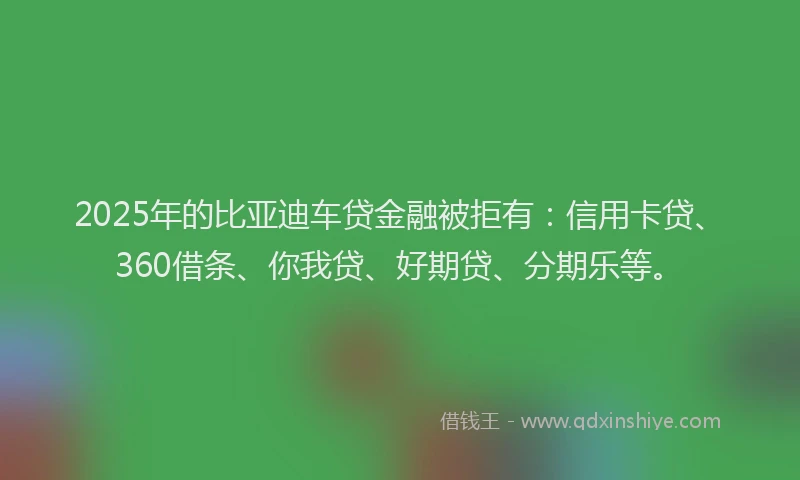 2025年的比亚迪车贷金融被拒有：信用卡贷、360借条、你我贷、好期贷、分期乐等。