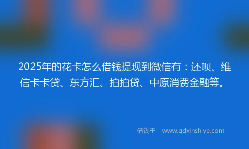 2025年的花卡怎么借钱提现到微信有：还呗、维信卡卡贷、东方汇、拍拍贷、中原消费金融等。
