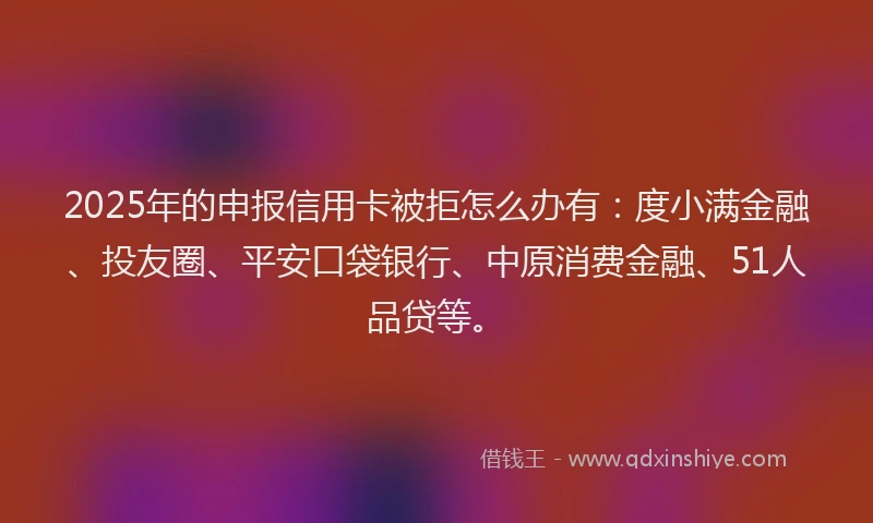 2025年的申报信用卡被拒怎么办有：度小满金融、投友圈、平安口袋银行、中原消费金融、51人品贷等。