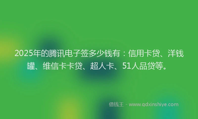 2025年的腾讯电子签多少钱有：信用卡贷、洋钱罐、维信卡卡贷、超人卡、51人品贷等。