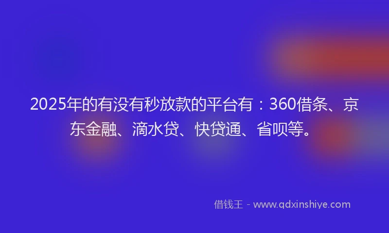 2025年的有没有秒放款的平台有：360借条、京东金融、滴水贷、快贷通、省呗等。