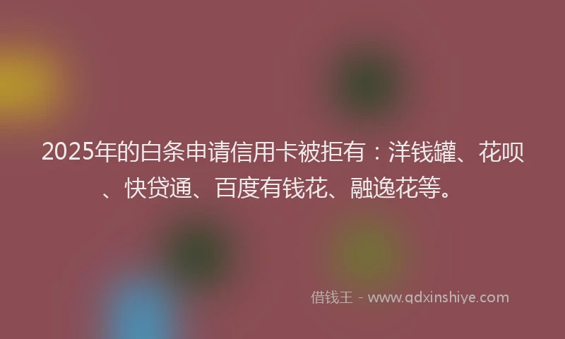 2025年的白条申请信用卡被拒有：洋钱罐、花呗、快贷通、百度有钱花、融逸花等。