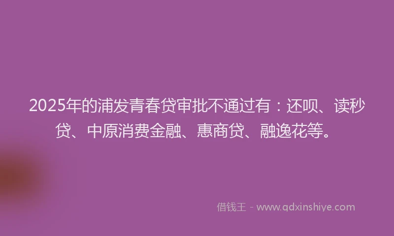 2025年的浦发青春贷审批不通过有：还呗、读秒贷、中原消费金融、惠商贷、融逸花等。