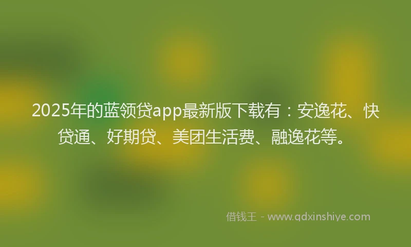 2025年的蓝领贷app最新版下载有：安逸花、快贷通、好期贷、美团生活费、融逸花等。