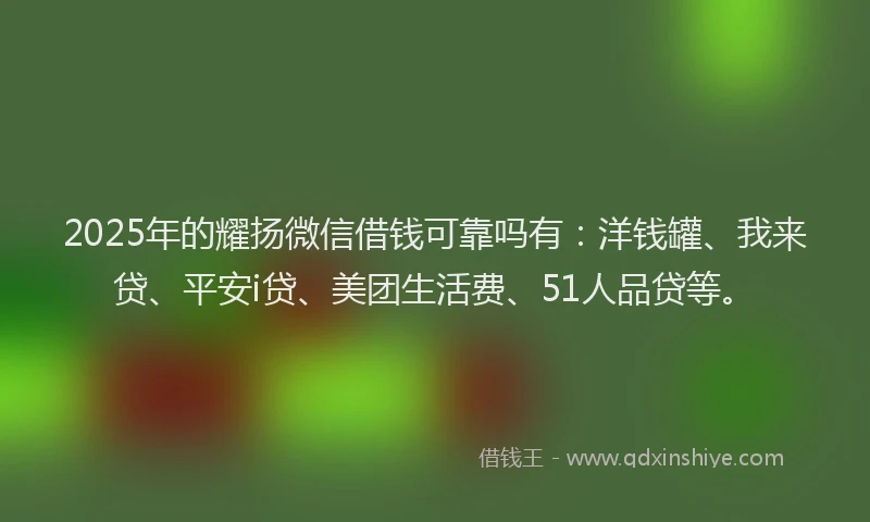 2025年的耀扬微信借钱可靠吗有：洋钱罐、我来贷、平安i贷、美团生活费、51人品贷等。