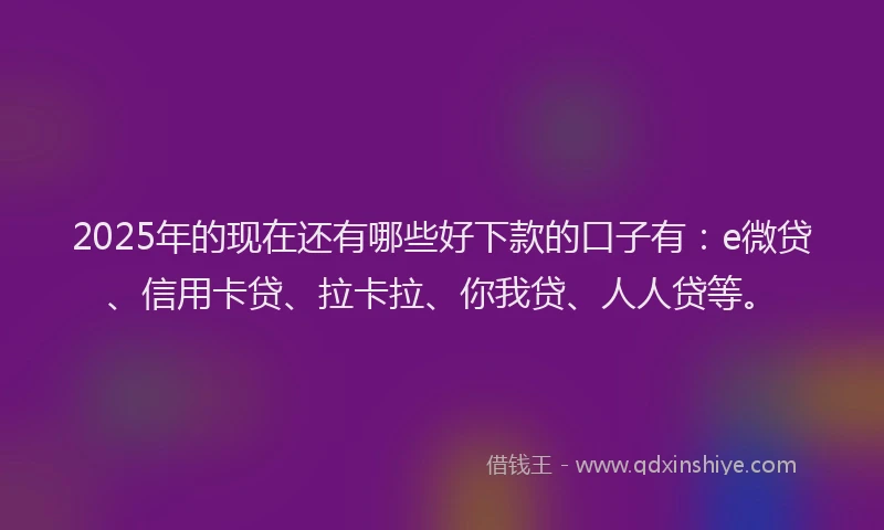 2025年的现在还有哪些好下款的口子有：e微贷、信用卡贷、拉卡拉、你我贷、人人贷等。