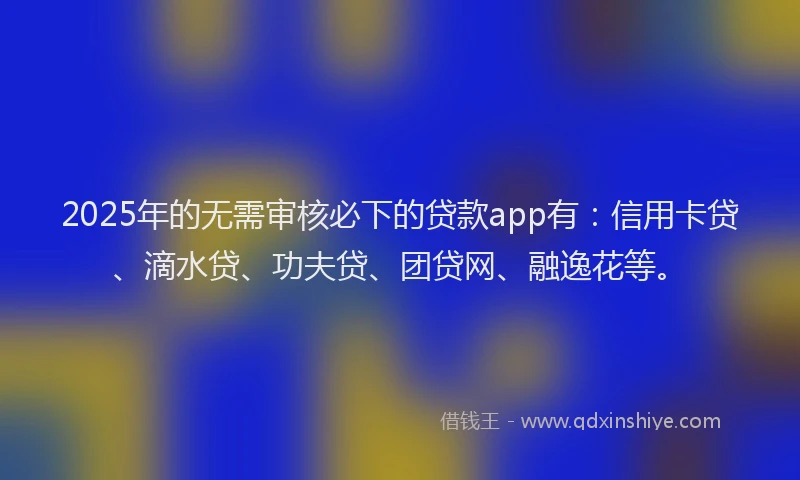 2025年的无需审核必下的贷款app有：信用卡贷、滴水贷、功夫贷、团贷网、融逸花等。