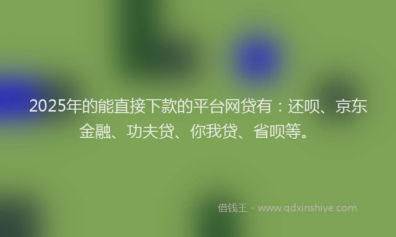 2025年的能直接下款的平台网贷有：还呗、京东金融、功夫贷、你我贷、省呗等。