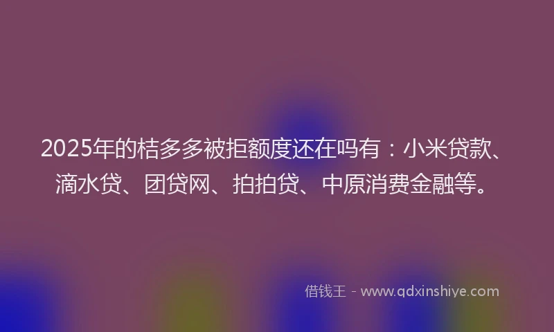 2025年的桔多多被拒额度还在吗有：小米贷款、滴水贷、团贷网、拍拍贷、中原消费金融等。